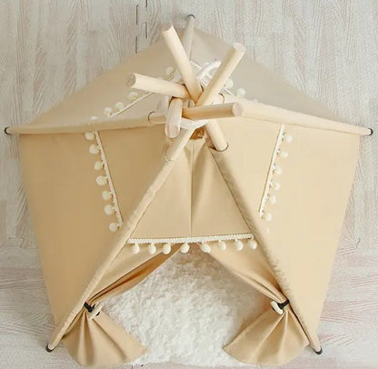 Denali teepee bed for cats top down view.  5 pole design for large inside area for yoru pet.