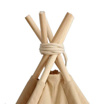 Teepee style dog bed (Denali) with solid wooden poles tied with included rope.